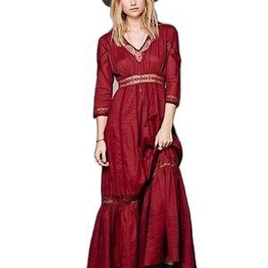 Candela Boho Burgundy Lace Victorian Maxi Dress by Free People Heart Dress